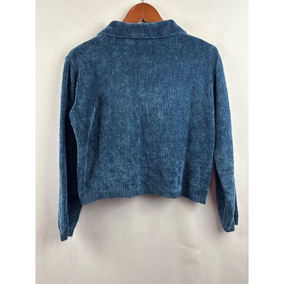 Classic Elements Womens Petite Medium Blue Acrylic Zip-Up Cardigan Sweater - Picture 3 of 4